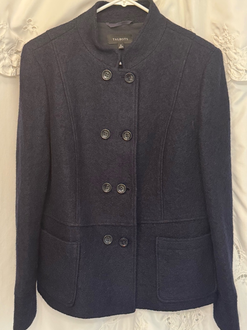 Talbots Navy Double-Breasted Boucle short jacket